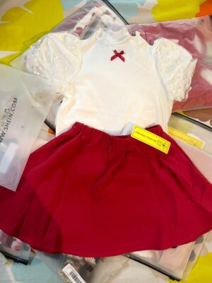 white and red skirt set