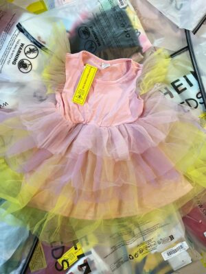 pink and yellow net frock